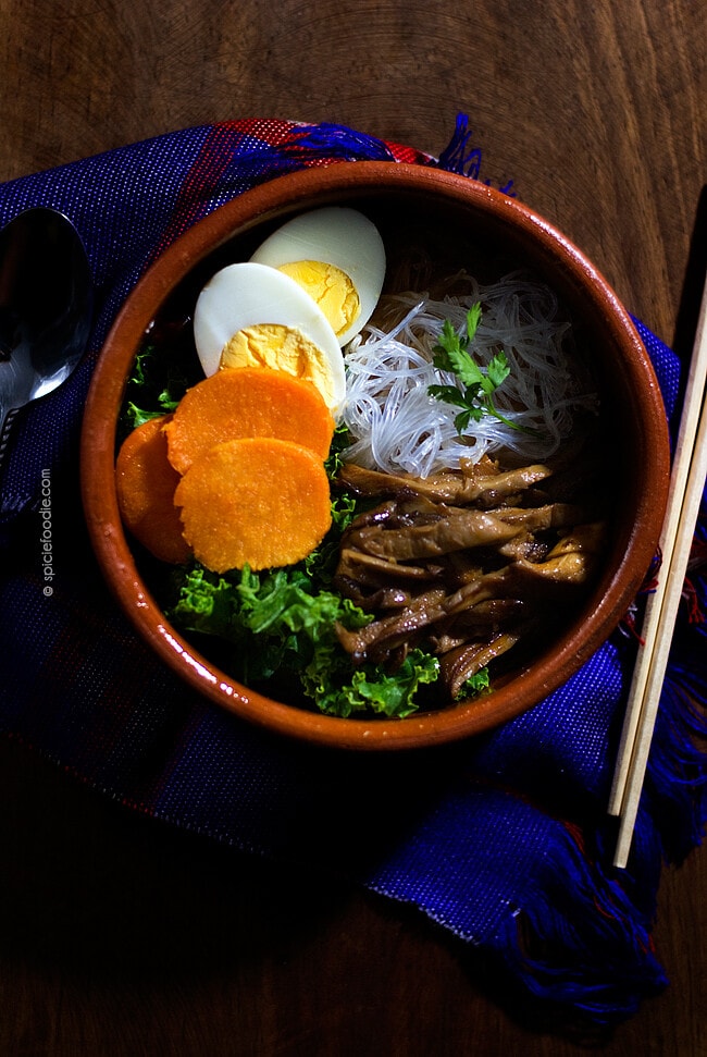 Miso Noodle Soup Spiced with Sriracha | #miso #vegetarian #spicy #souprecipe