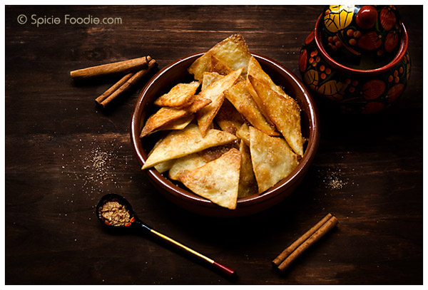 Vegetarian Cinnamon Sugar Tortilla Chips, using leftover flour tortillas