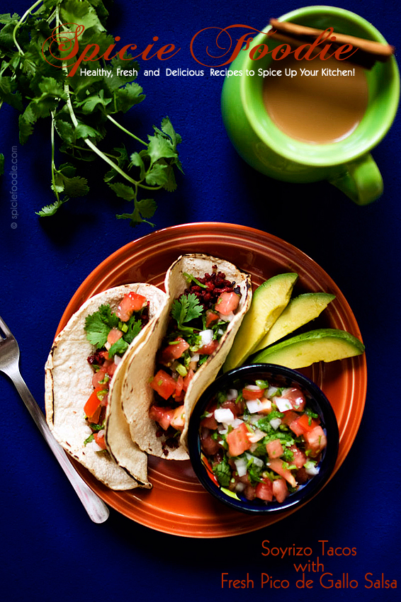 Soyrizo Tacos with Fresh Pico de Gallo Salsa | #Mexican #vegan #soyrizo #salsa