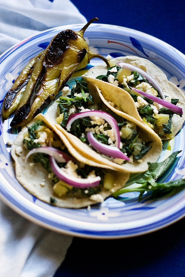Soft Tacos with Potatoes, Spinach and Cheese