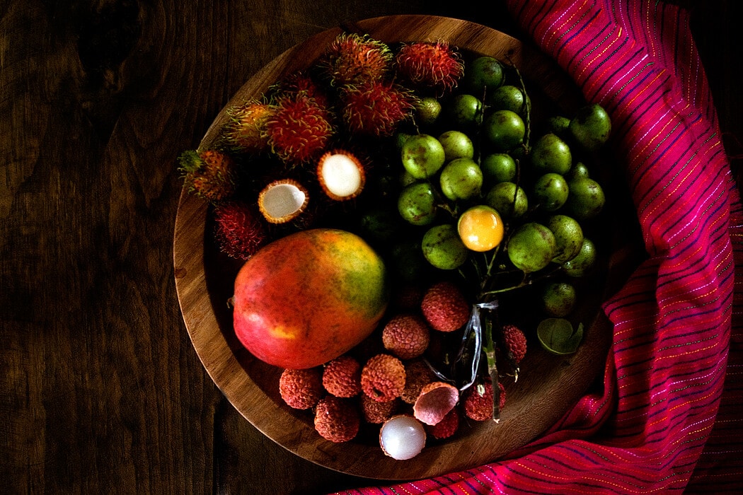 Huaya Fruit, Lychee, Rambutan and a Mango