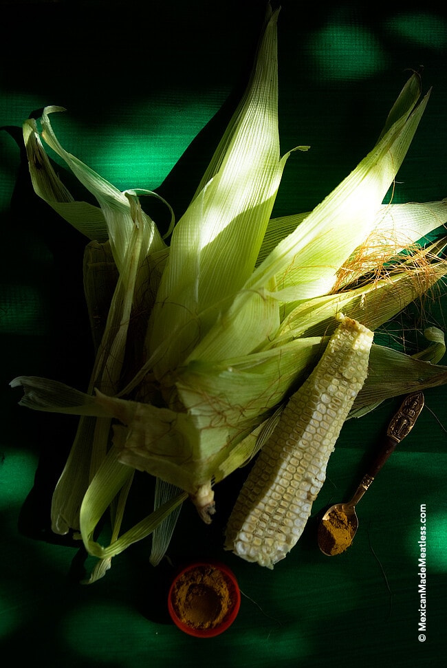 Fresh ears of corn for a special Mexican soup
