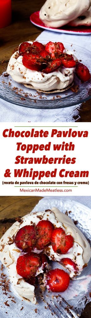 What should you do with leftover egg whites? Make this #chocolate #pavlova that is topped with #strawberries and whipped Cream. It’s a perfect dessert for any special occasion!