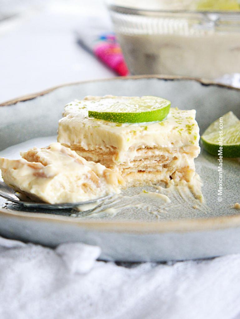 This Mexican key lime ice box cake, known as Carlota de Limon, is the easiest no-bake cake. It needs only 5 ingredients and there's minimal cleaning up to do. It's a perfect Mexican dessert that you can serve all year long and uses pantry staple ingredients.
