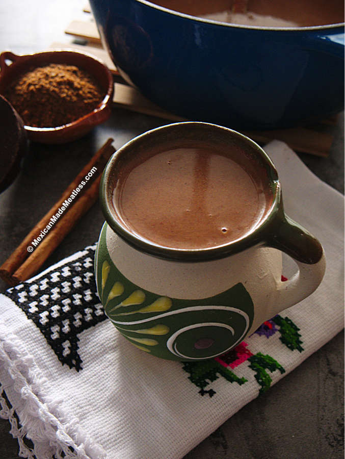 Champurrado is a thick chocolate drink from Mexico. It's a hearty drink made with chocolate, canela, piloncillo and thickened with masa. 