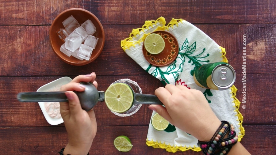 Freshly squeezed lime juice into the glass