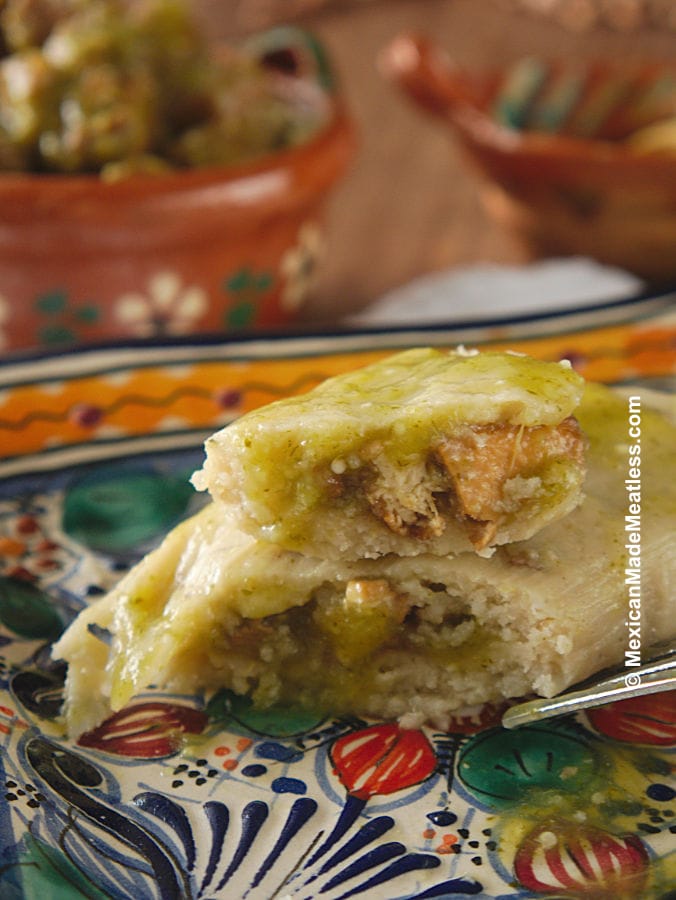 Vegan Tamales with Tofu in Salsa Verde