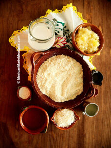 Ingredients needed to make vegan sweet tamales with pineapple
