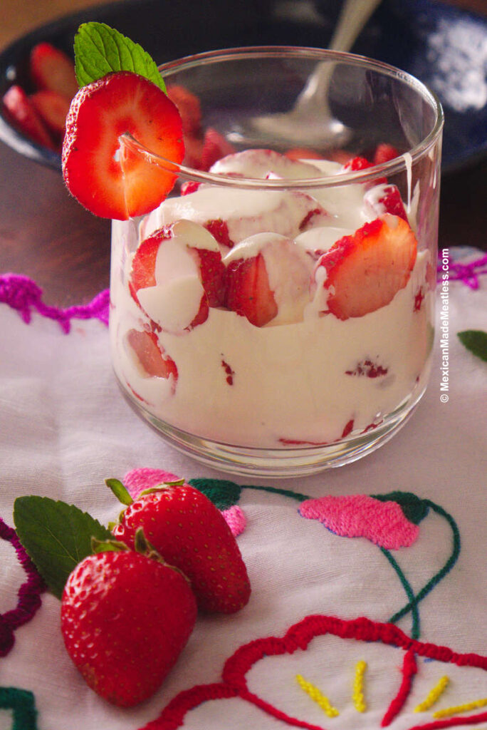 Glass full of Mexican Strawberries and Cream.