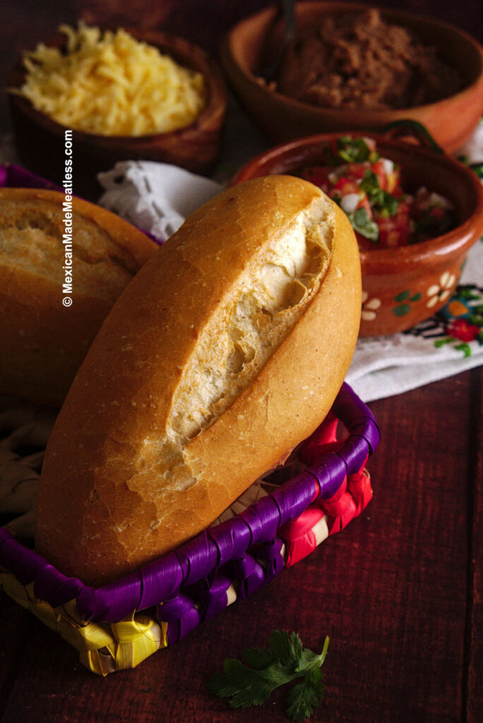 Mexican bolillo bread roll.