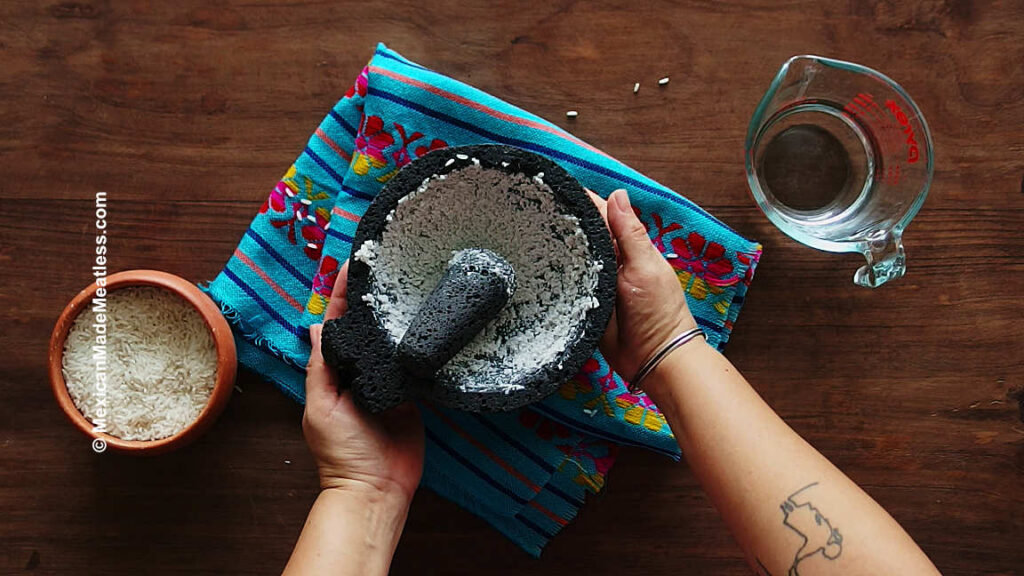 How to Season a Molcajete with Rice