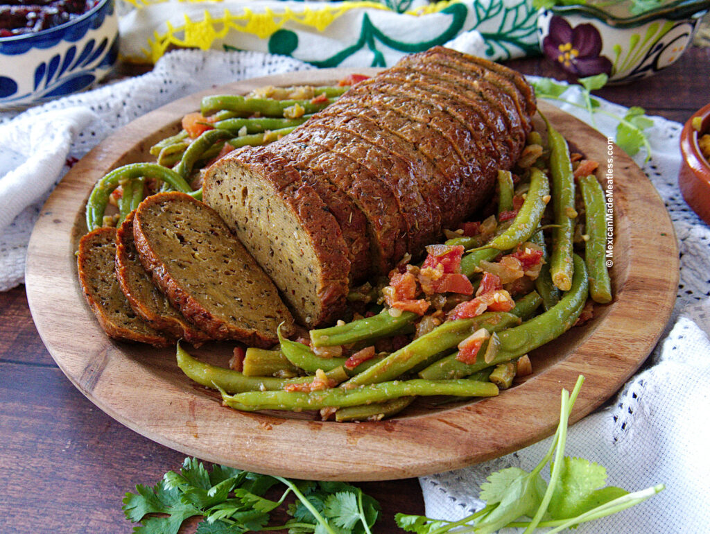 Vegan Mexican Turkey Roast Dinner with Mexican Green beans