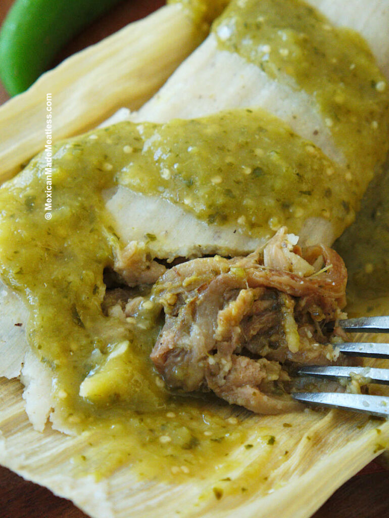 Delicious Homemade Mexican Tamales Verdes with Jackfruit