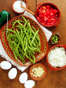 Ingredients for Mexican green beans and eggs.