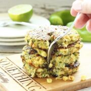 Baked Zucchini Fritters with Grilled Corn and Hatch Chiles.