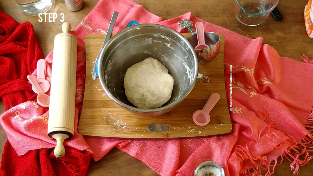 Resting dough to make flour tortillas.