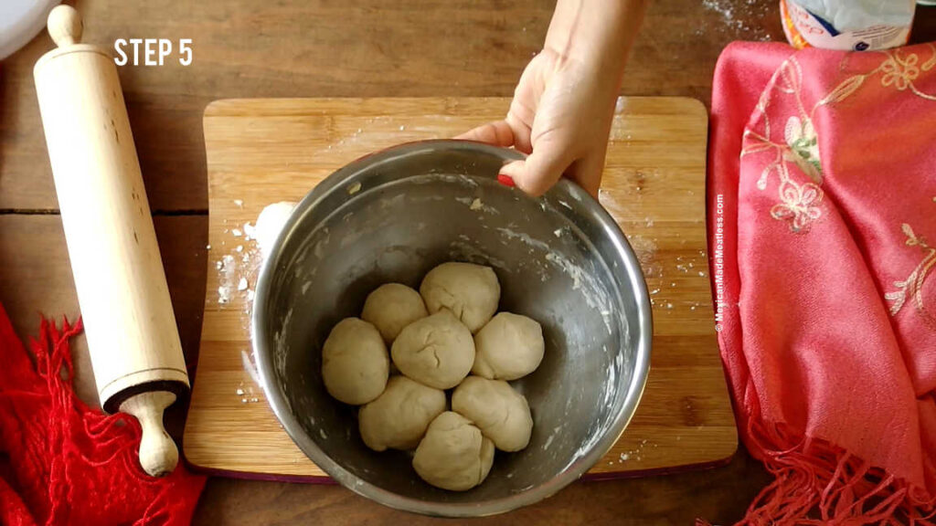 Small dough balls for making vegan flour tortillas. 