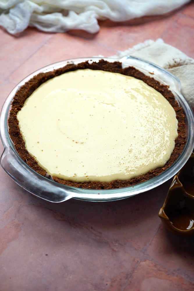 A pay de queso or Mexican cheesecake ready to be baked. 