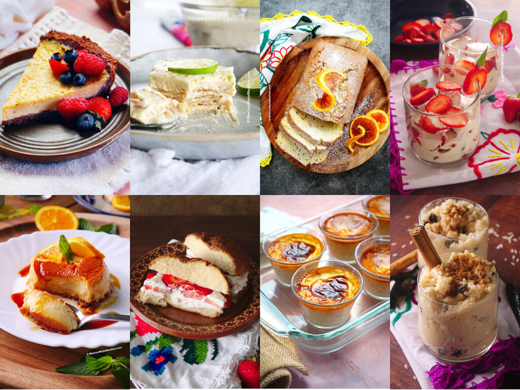 A collage showing authentic Mexican desserts that can be served on Valentine's Day.
